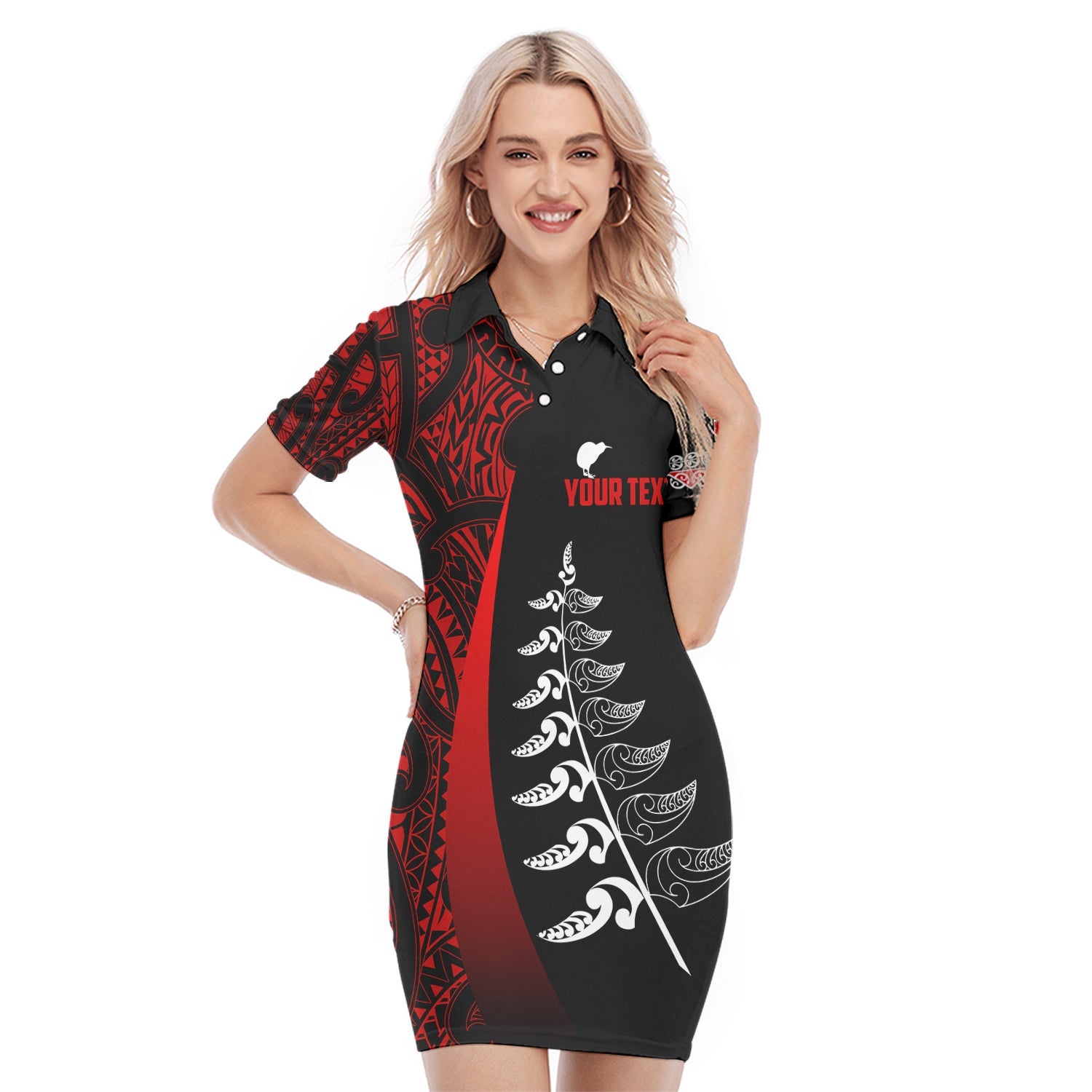 custom-personalised-waitangi-day-polo-dress-maori-mix-fern-style-red-lt13