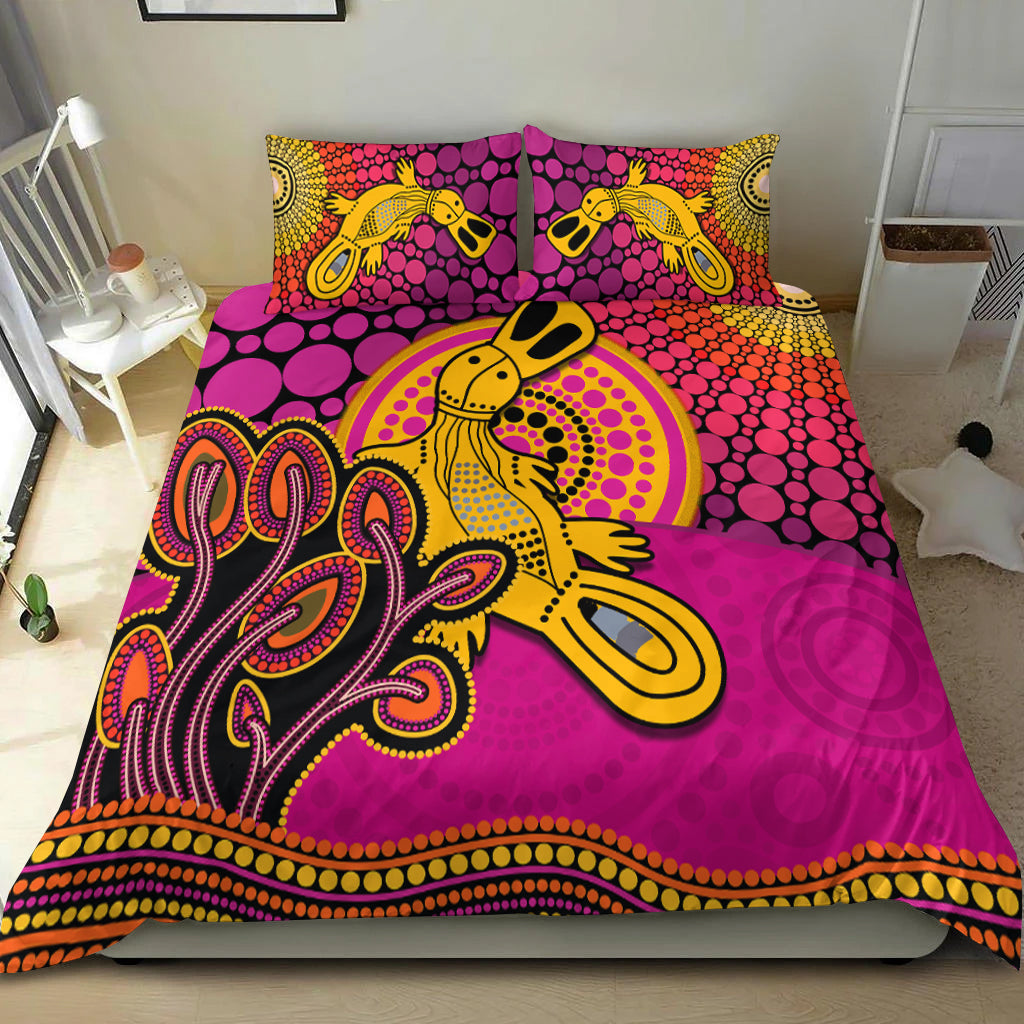 Aboriginal Platypus Bedding Set Tree On The Hill Sunshine Ver.02 - Vibe Hoodie Shop