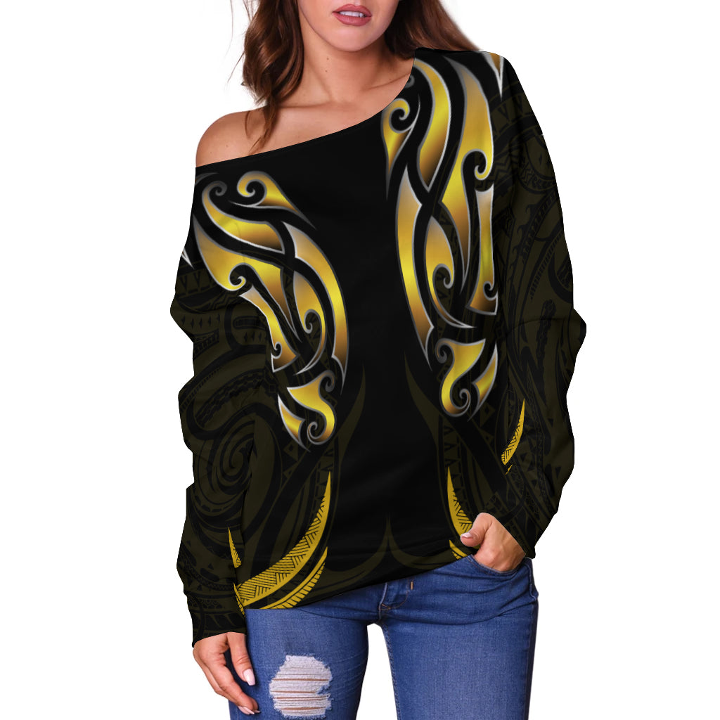 New Zealand Maori Off Shoulder Sweater Simple Love Gold - Vibe Hoodie Shop