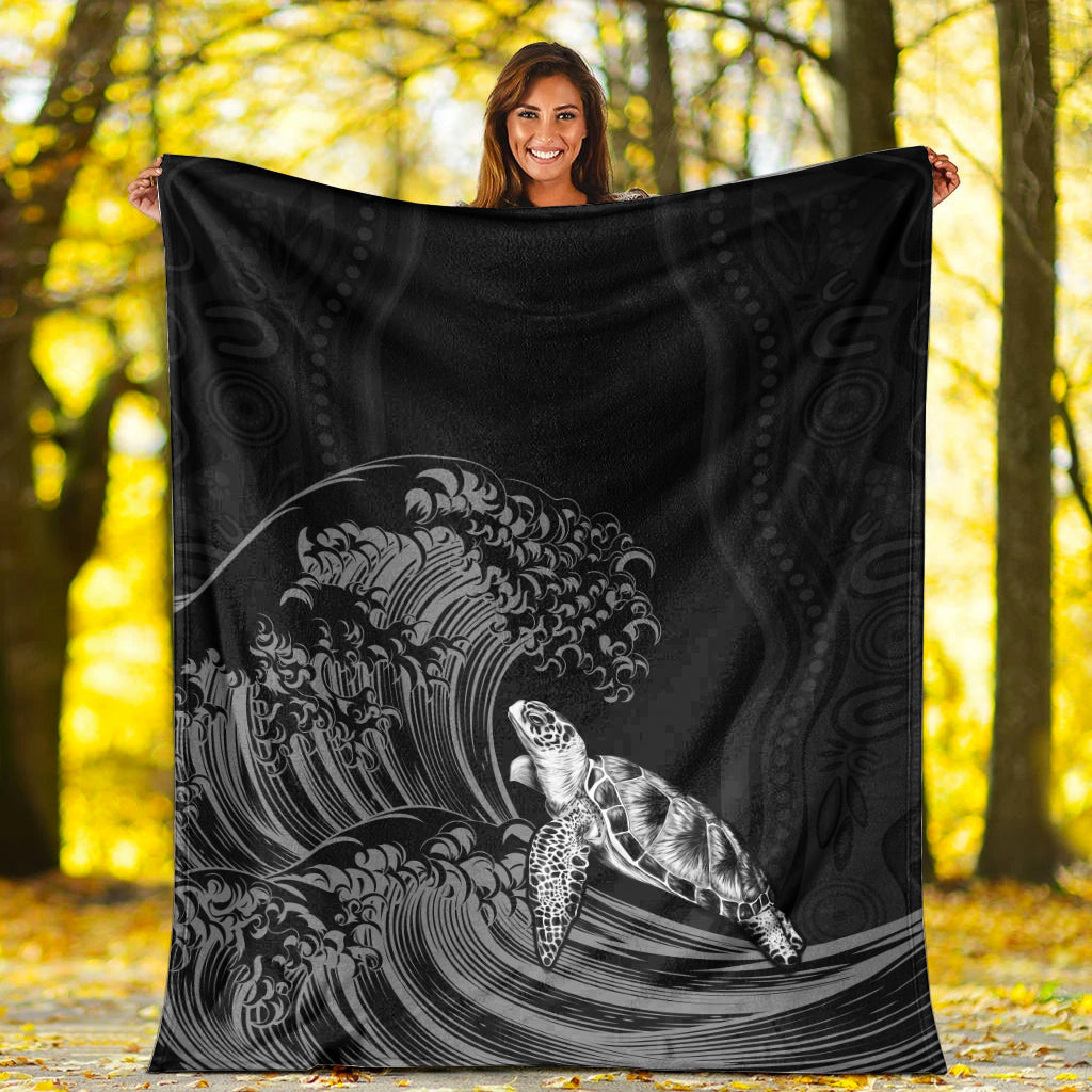 Torres Strait Islands Premium Blanket The Dhari Mix Aboriginal Turtle Version Black - Vibe Hoodie Shop