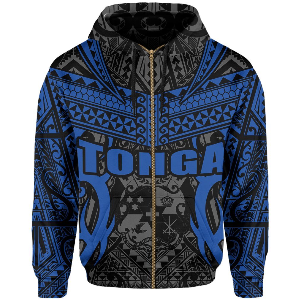 Tonga Hoodie - Kingdom Of Tonga Zip Hoodie Black Blue - Vibe Hoodie Shop