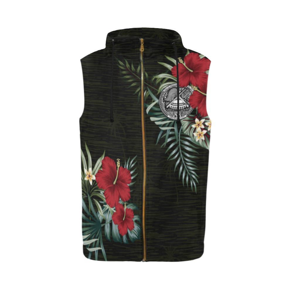 American Samoa Hibiscus Zipper Sleeveless Hoodie - Vibe Hoodie Shop