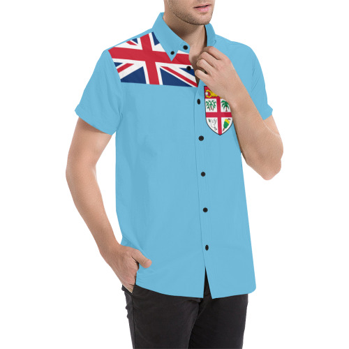 Fiji Flag And Coat Of Arms Men's All Over Print Short Sleeve Shirt - Vibe Hoodie Shop