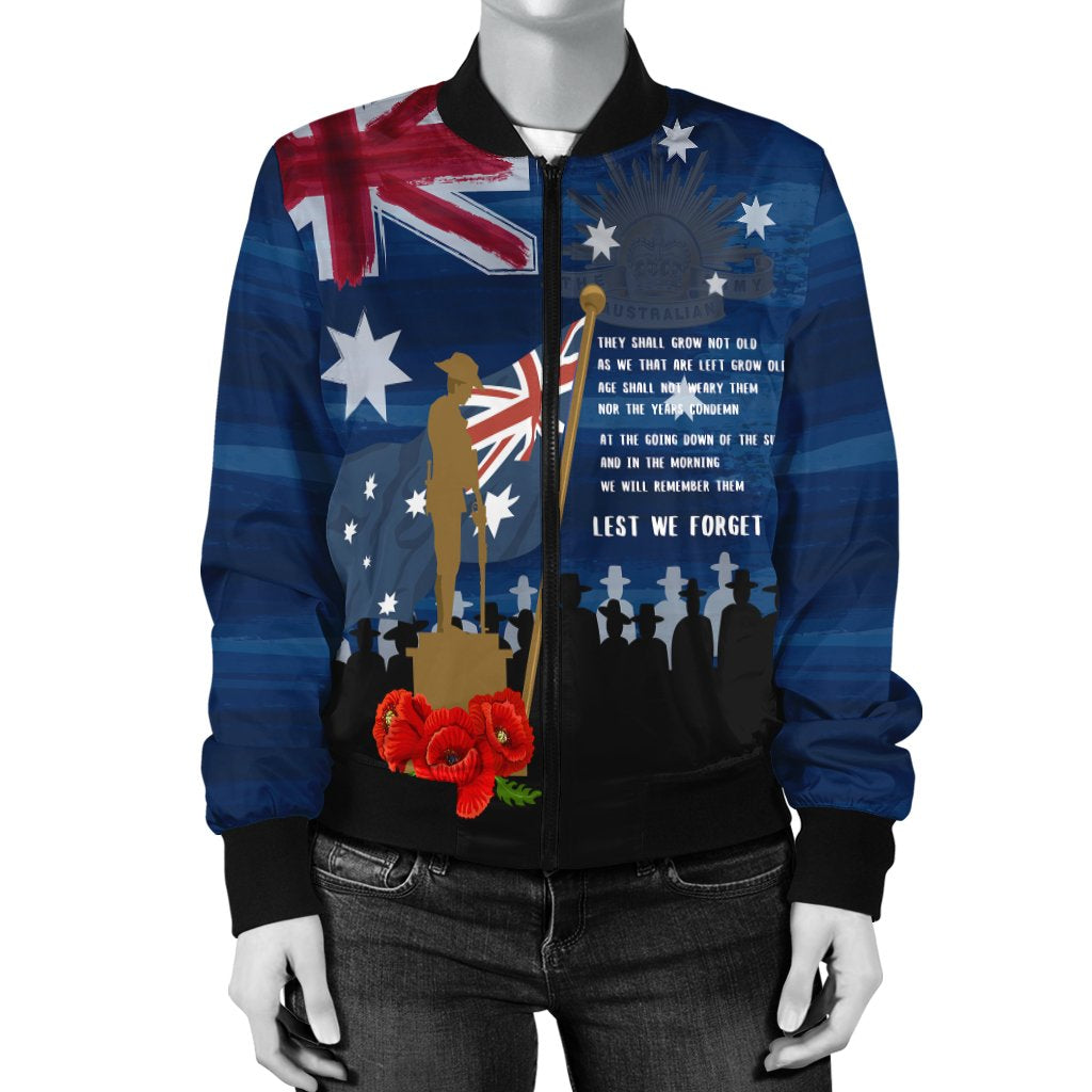 ANZAC Women's Bomber Jacket - Always Remember Australian ANZAC Day - Vibe Hoodie Shop