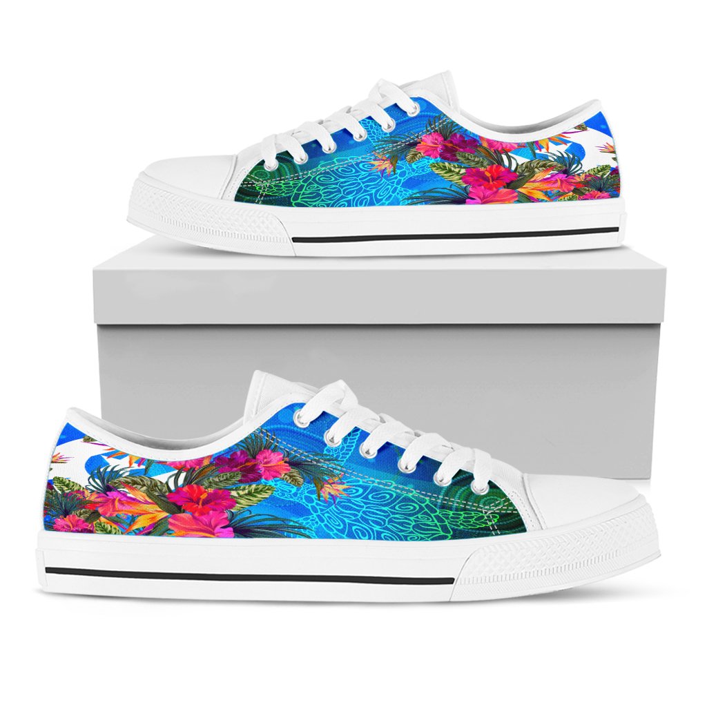 Low Top Shoes - Torres Strait Blue Sea With Hibiscus - Vibe Hoodie Shop