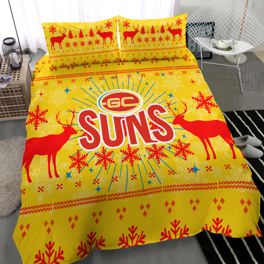 Gold Coast Suns Bedding Set - Christmas Ugly Style - - Vibe Hoodie Shop