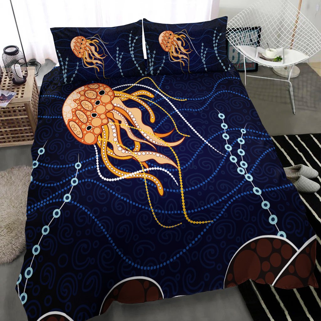 Aboriginal Bedding Set - Aboriginal Depicting Jellyfish - Vibe Hoodie Shop