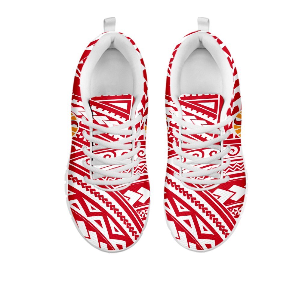 French Polynesia Tahiti Sneakers - Coat Of Arms On Polynesian Pattern - Vibe Hoodie Shop