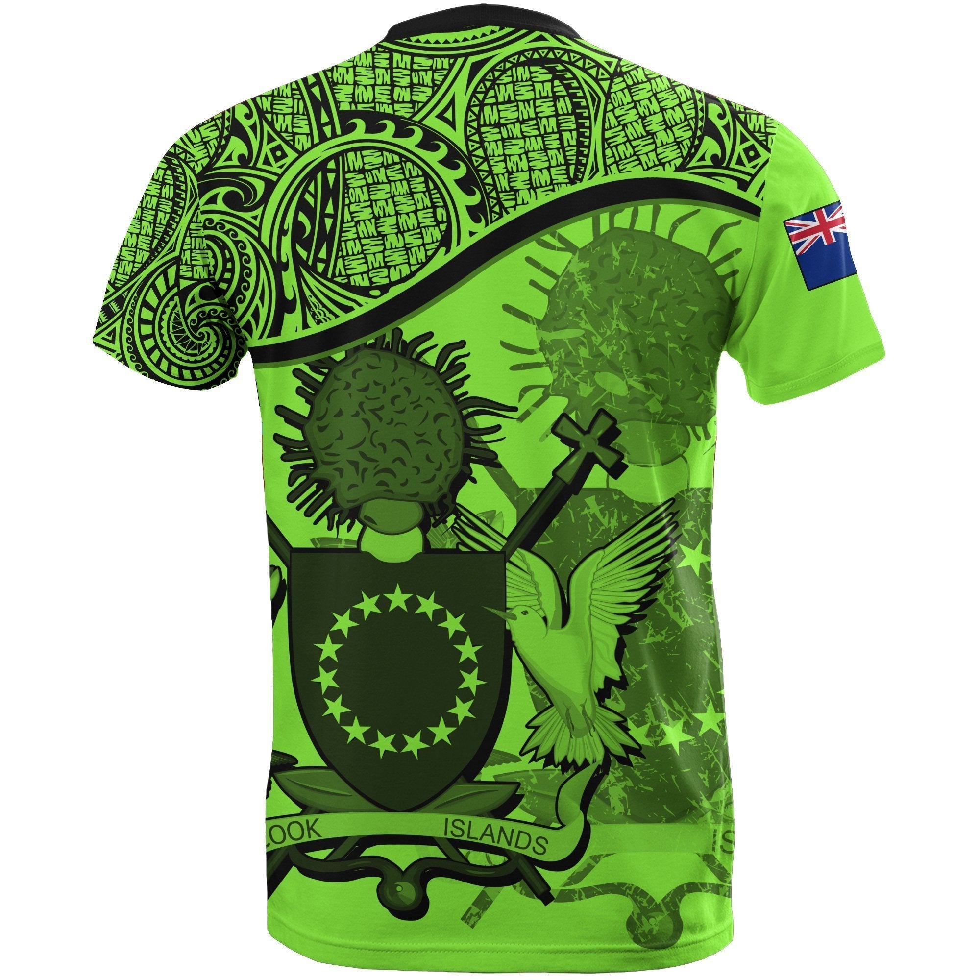 Cook Islands Fluo Vert Coat Of Arms T shirt - Vibe Hoodie Shop