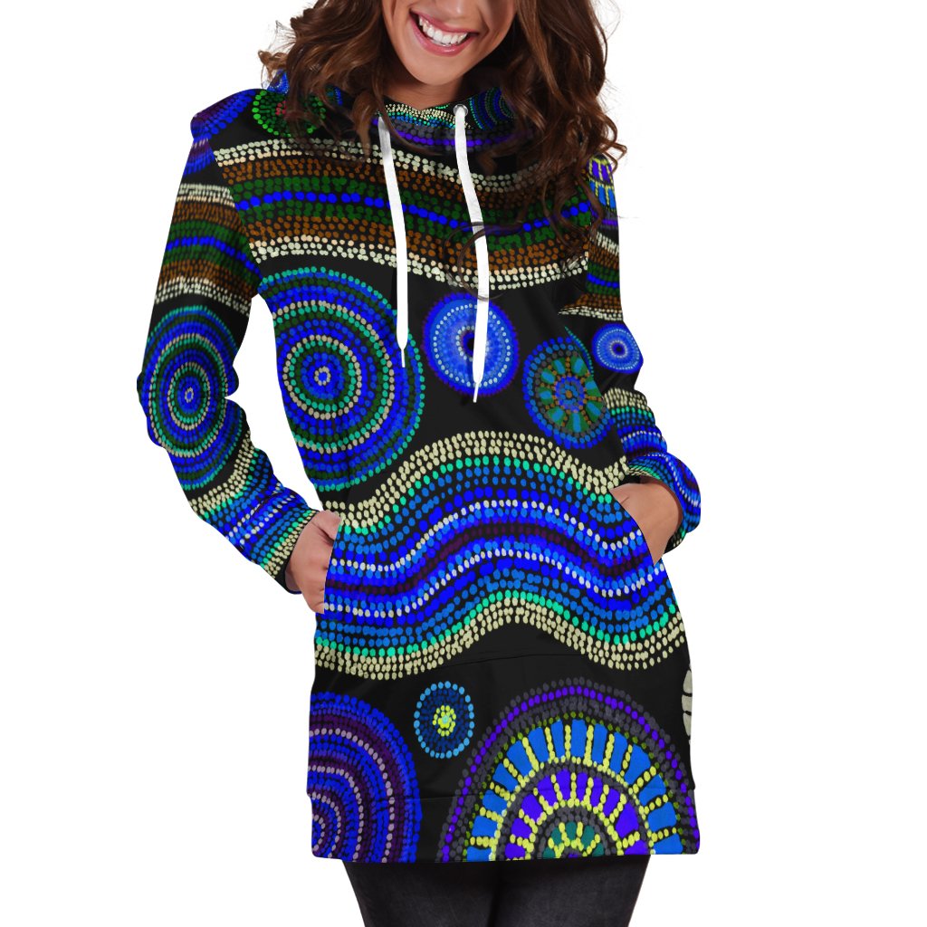 Hoodie Dress - Aboriginal Dot Unique Style Blue - Vibe Hoodie Shop