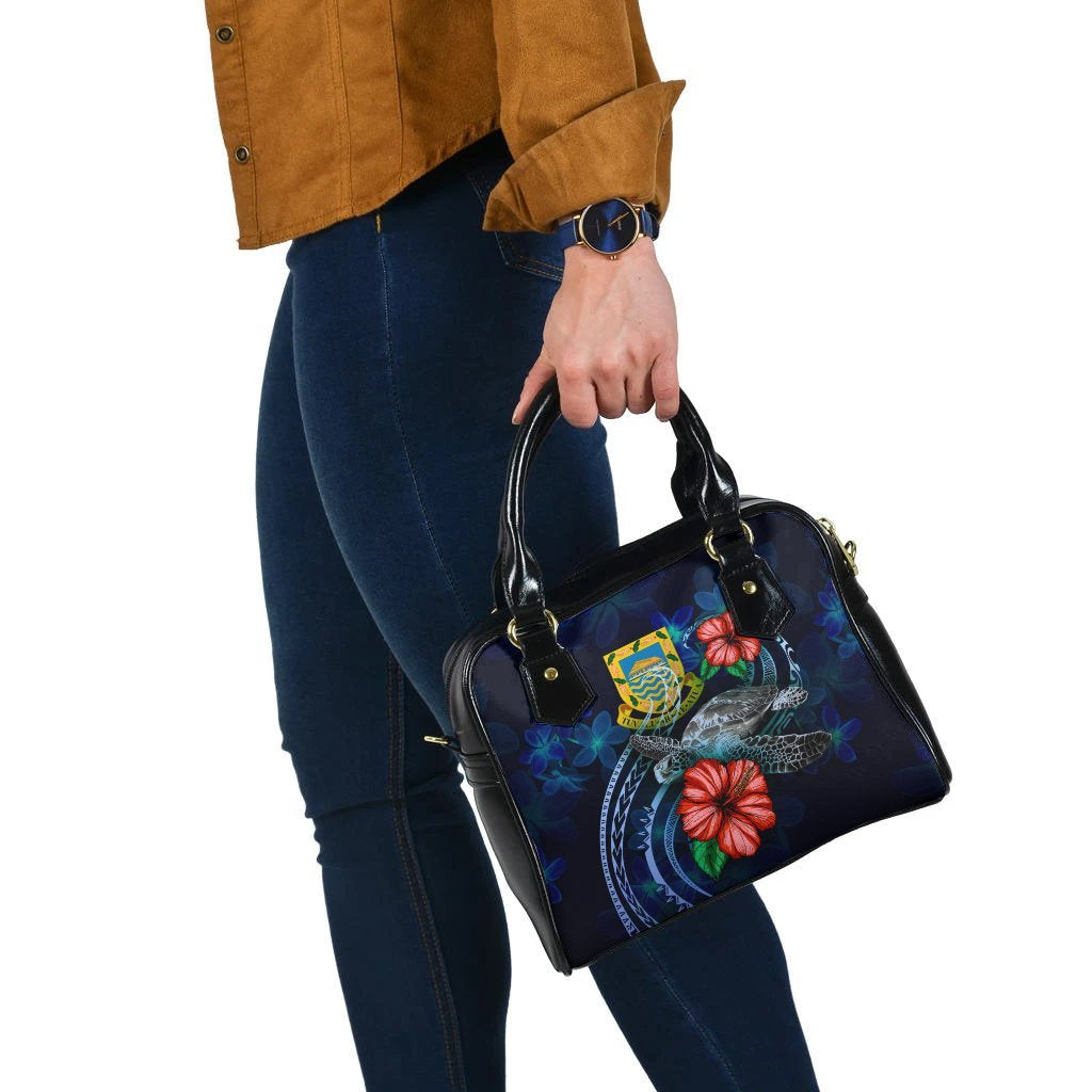 Tuvalu Polynesian Shoulder Hand Bag - Blue Turtle Hibiscus - Vibe Hoodie Shop