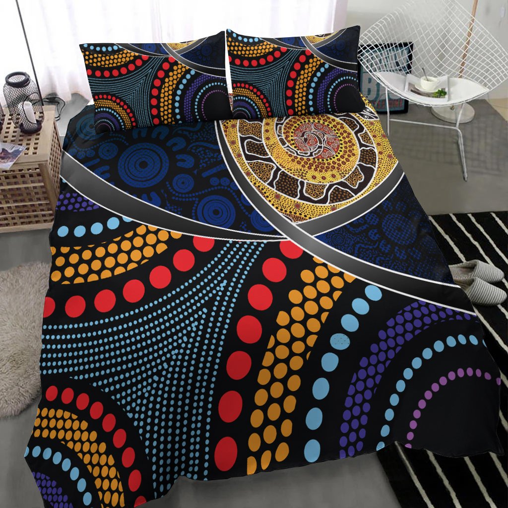 Australia Bedding Set - Aboriginal Dot Panting Art With Snake - Vibe Hoodie Shop