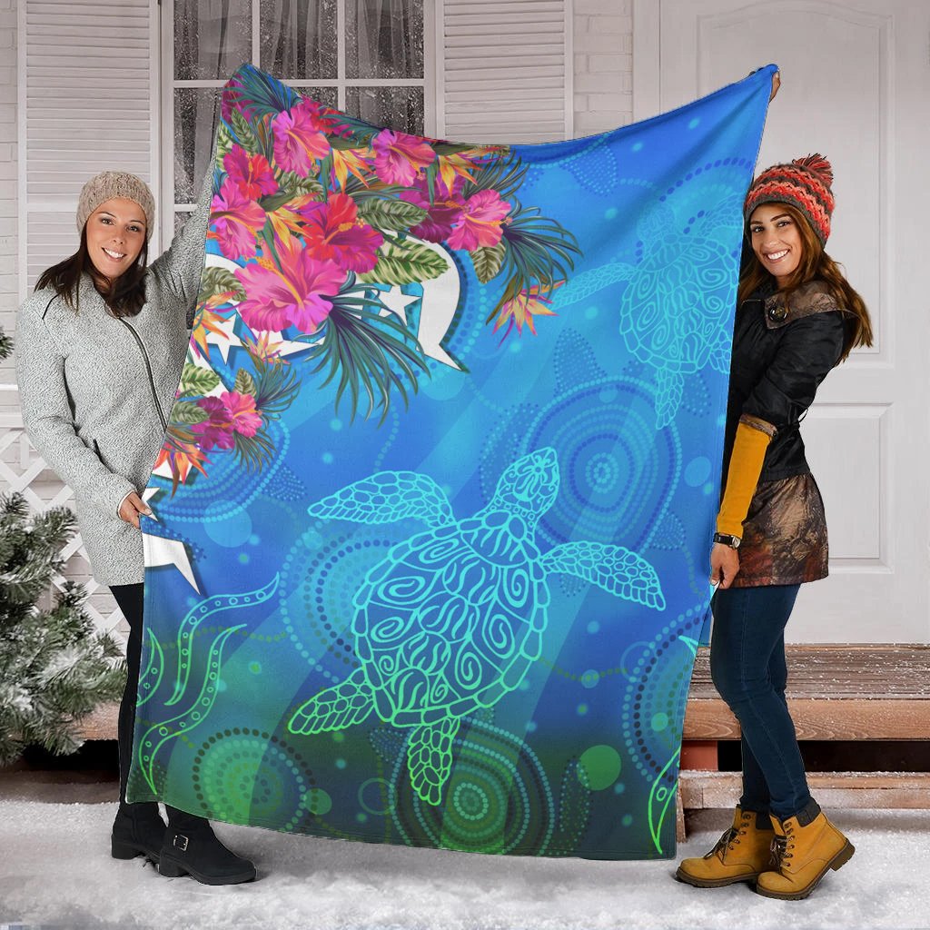 Premium Blanket - Torres Strait Blue Sea With Hibiscus - Vibe Hoodie Shop