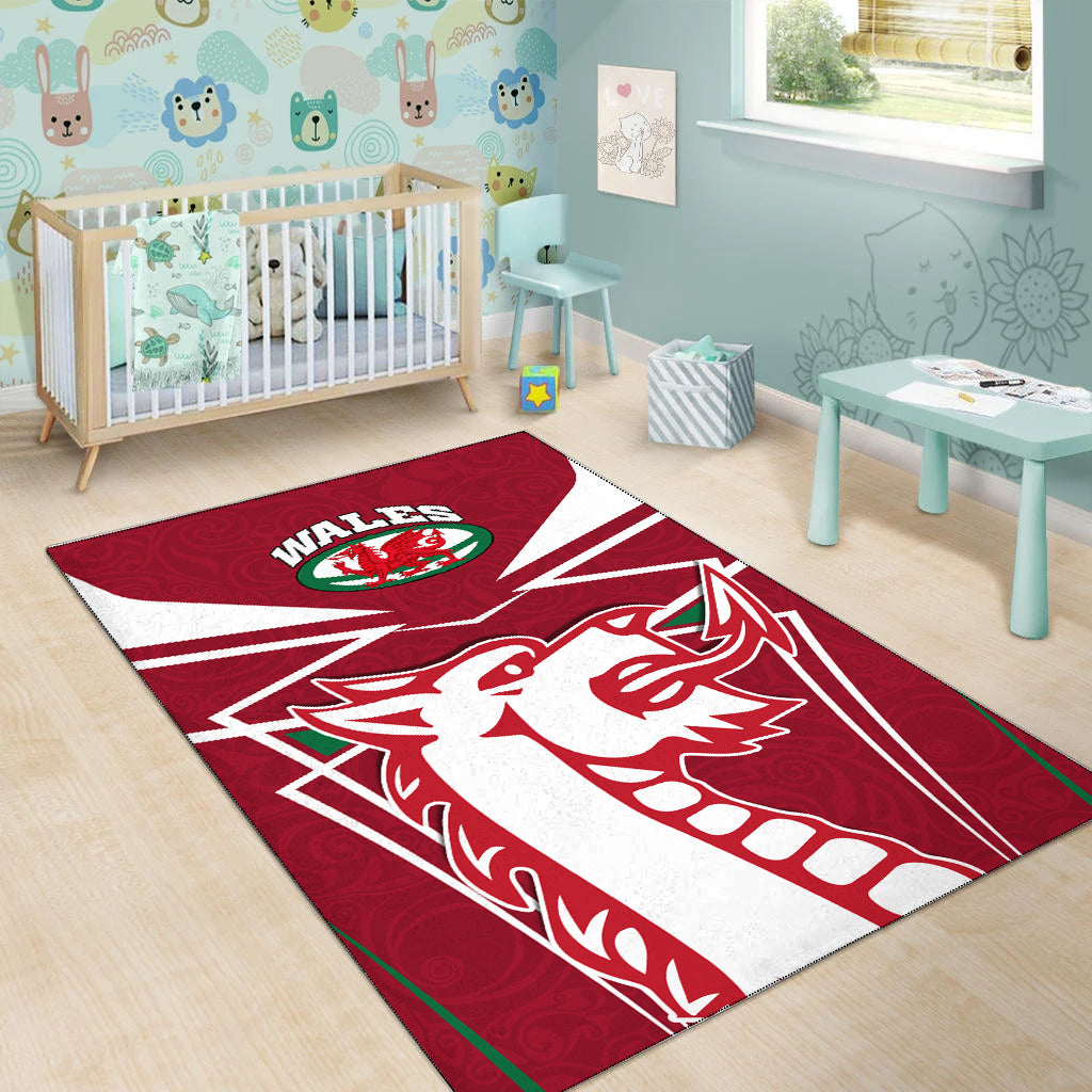 Wales Rugby Area Rug - Celtic Welsh Dragon With Triskelion - - Vibe Hoodie Shop