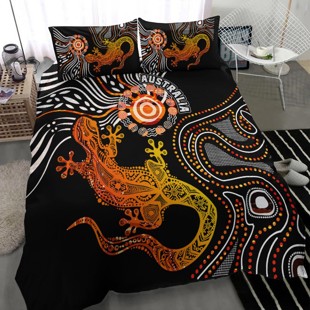 Aboriginal Bedding Set - Lizard Sunshine - Vibe Hoodie Shop