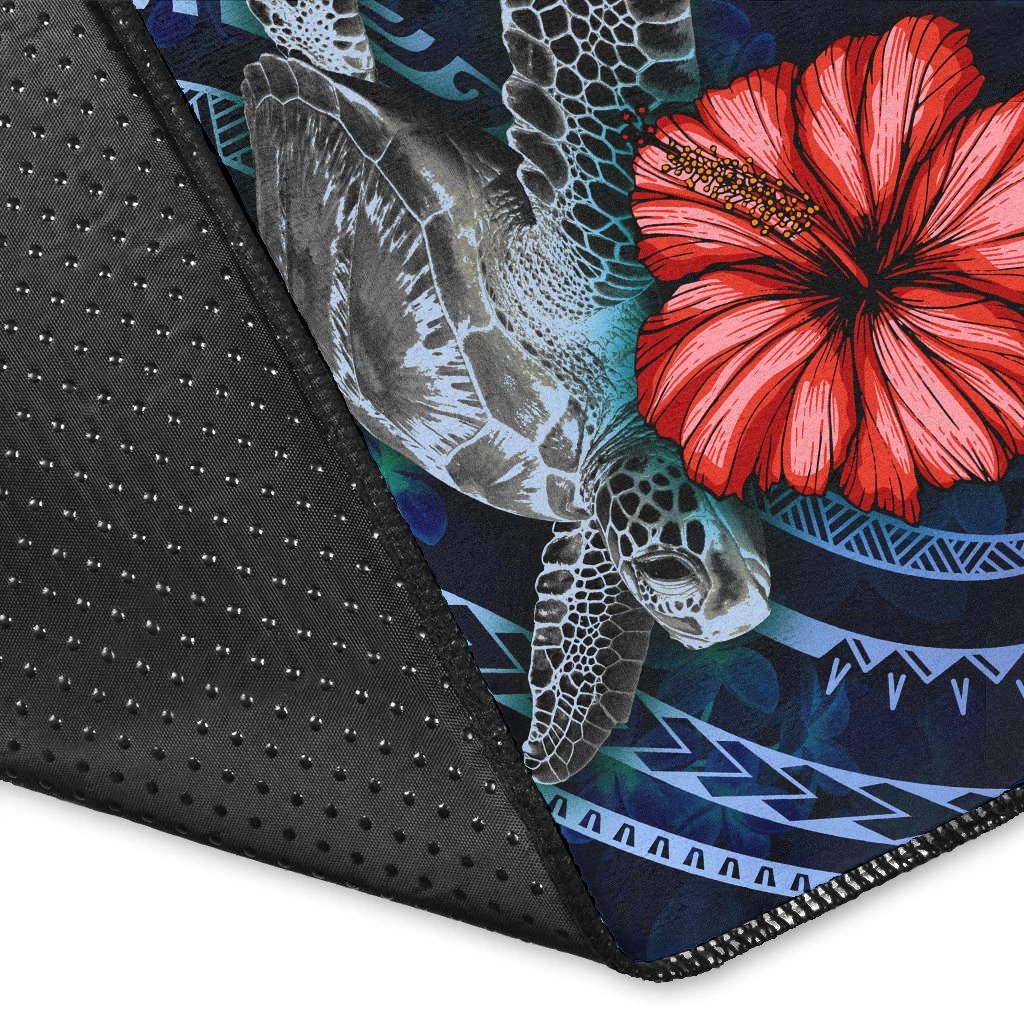 Tonga Polynesian Area Rug - Blue Turtle Hibiscus - Vibe Hoodie Shop