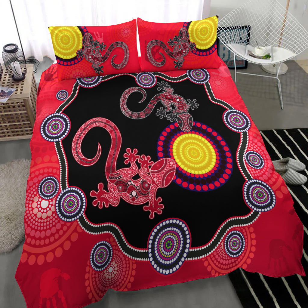 Aboriginal Lizard Bedding Set Attracted Australia Version Red - Vibe Hoodie Shop