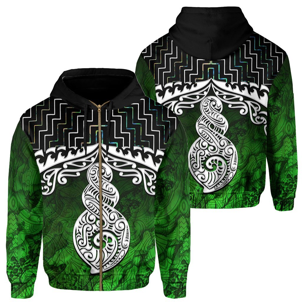 New Zealand Maori Zip Up Hoodie, Poutama Pikorua Double Twist Zipper Hoodie - Vibe Hoodie Shop