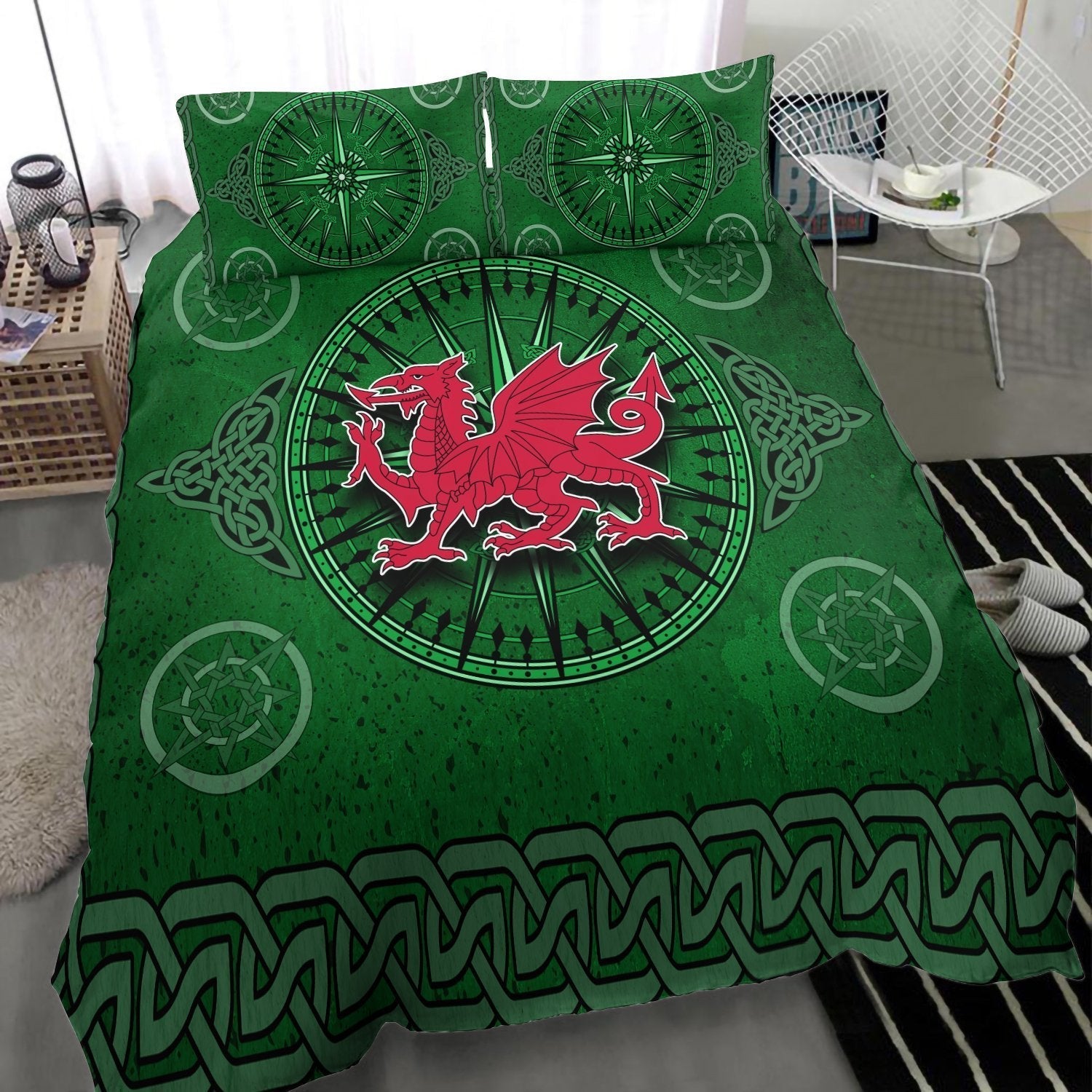 Wales Celtic Bedding Set - Celtic Compass With Welsh Dragon - Vibe Hoodie Shop