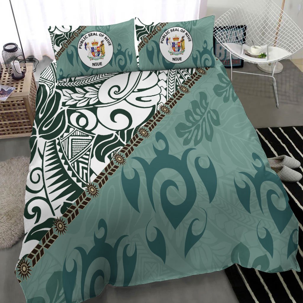 Niue Bedding Set - Leaves And Turtles - Vibe Hoodie Shop