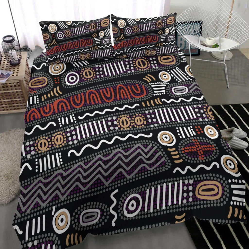 Aboriginal Bedding Set - Aboriginal Style Tribal Black Mythology - Vibe Hoodie Shop