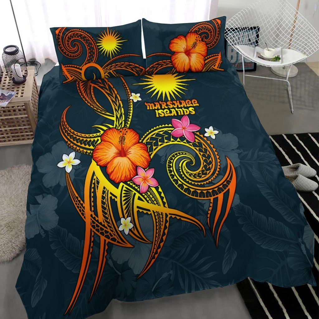 Marshall Islands Polynesian Bedding Set - Legend of Marshall Islands (Blue) - Vibe Hoodie Shop