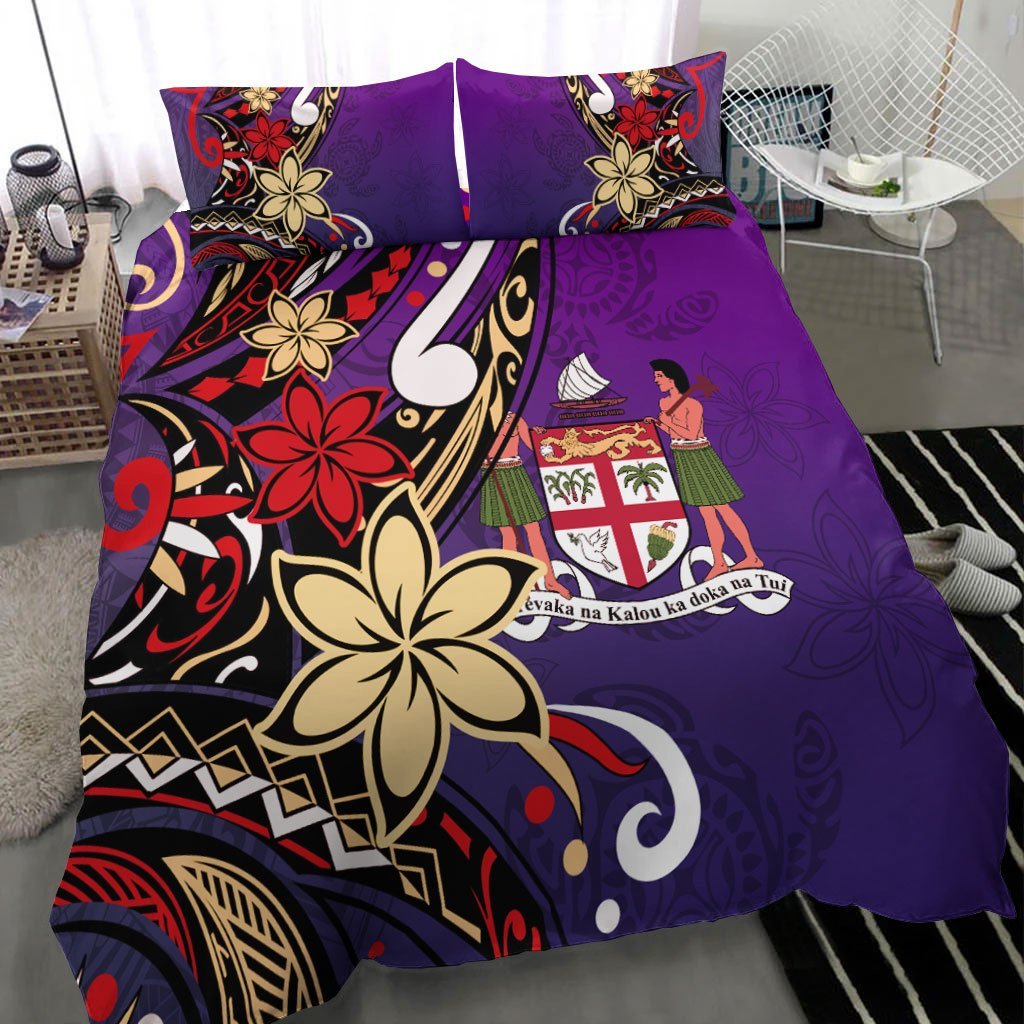Fiji Bedding Set - Tribal Flower With Special Turtles Purple Color - Vibe Hoodie Shop