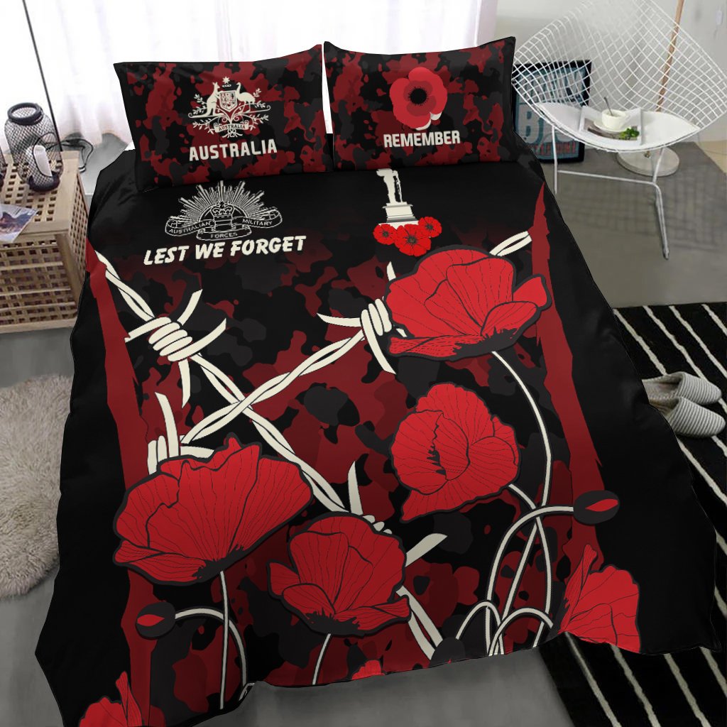 ANZAC Bedding Set - ANZAC with Remembrance Poppy Flower Ver2 - Vibe Hoodie Shop