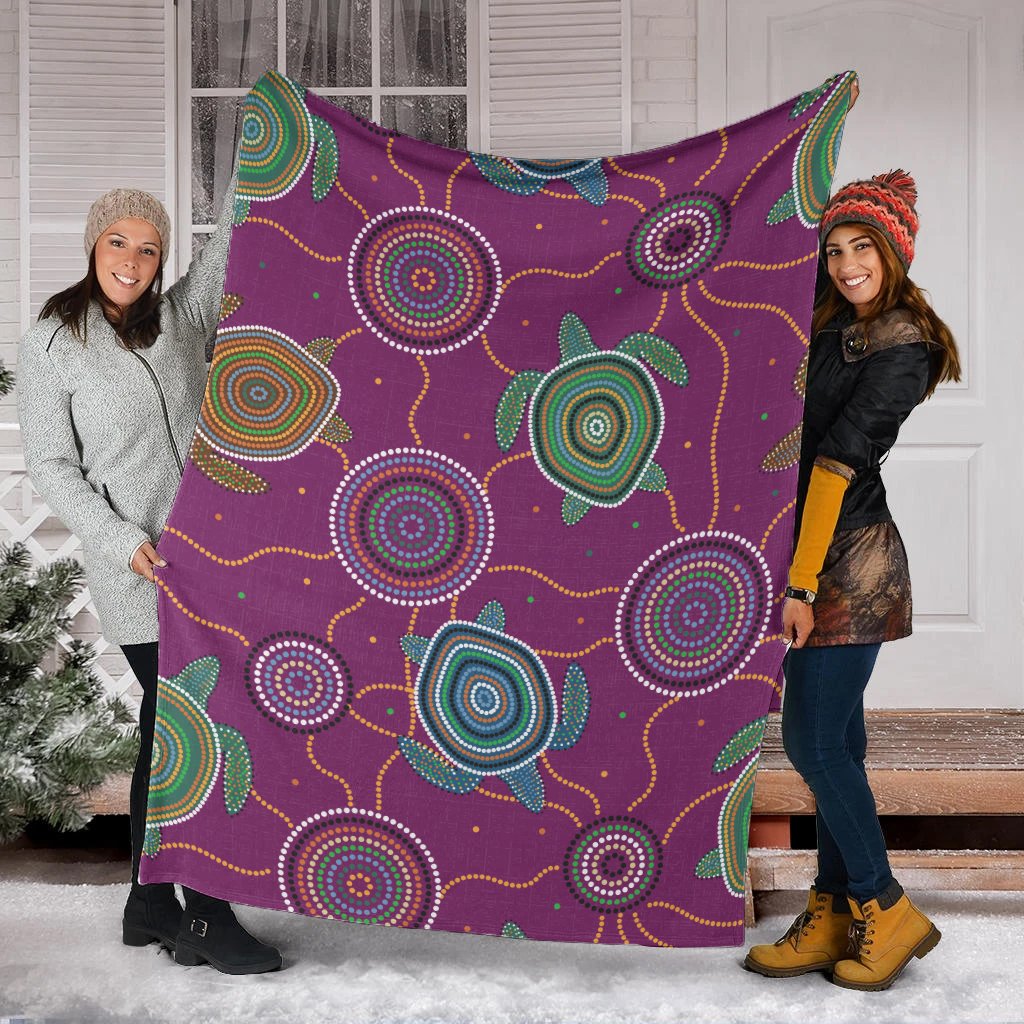 Premium Blanket - Aboriginal Turtle Purple Australia Dot Patterns - Vibe Hoodie Shop