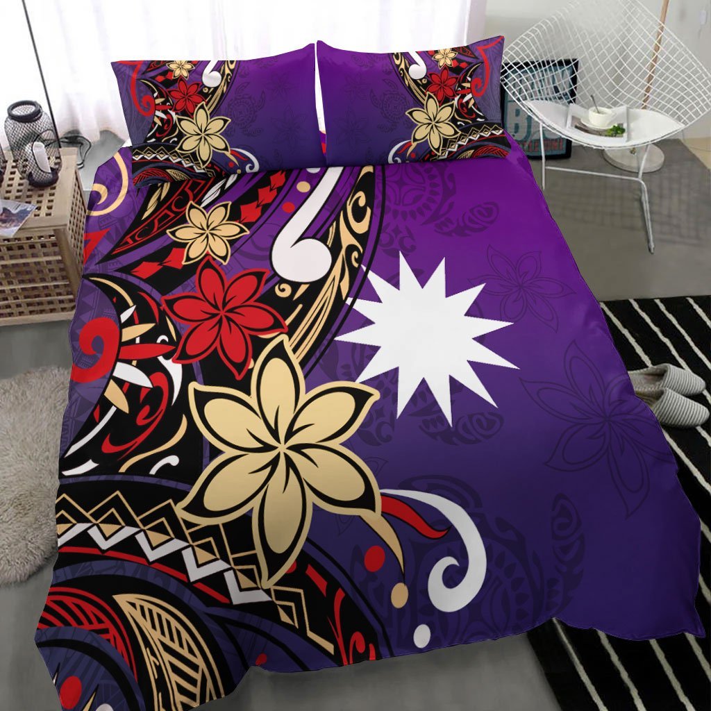 Nauru Bedding Set - Tribal Flower With Special Turtles Purple Color - Vibe Hoodie Shop
