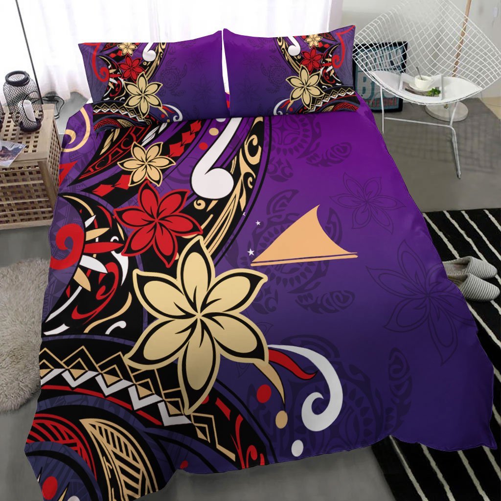 Tokelau Polynesian Bedding Set - Tribal Flower With Special Turtles Purple Color - Vibe Hoodie Shop