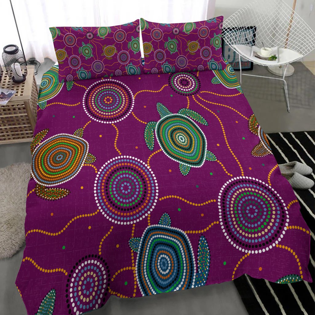 Bedding Set - Aboriginal Turtle Purple Australia Dot Patterns - Vibe Hoodie Shop