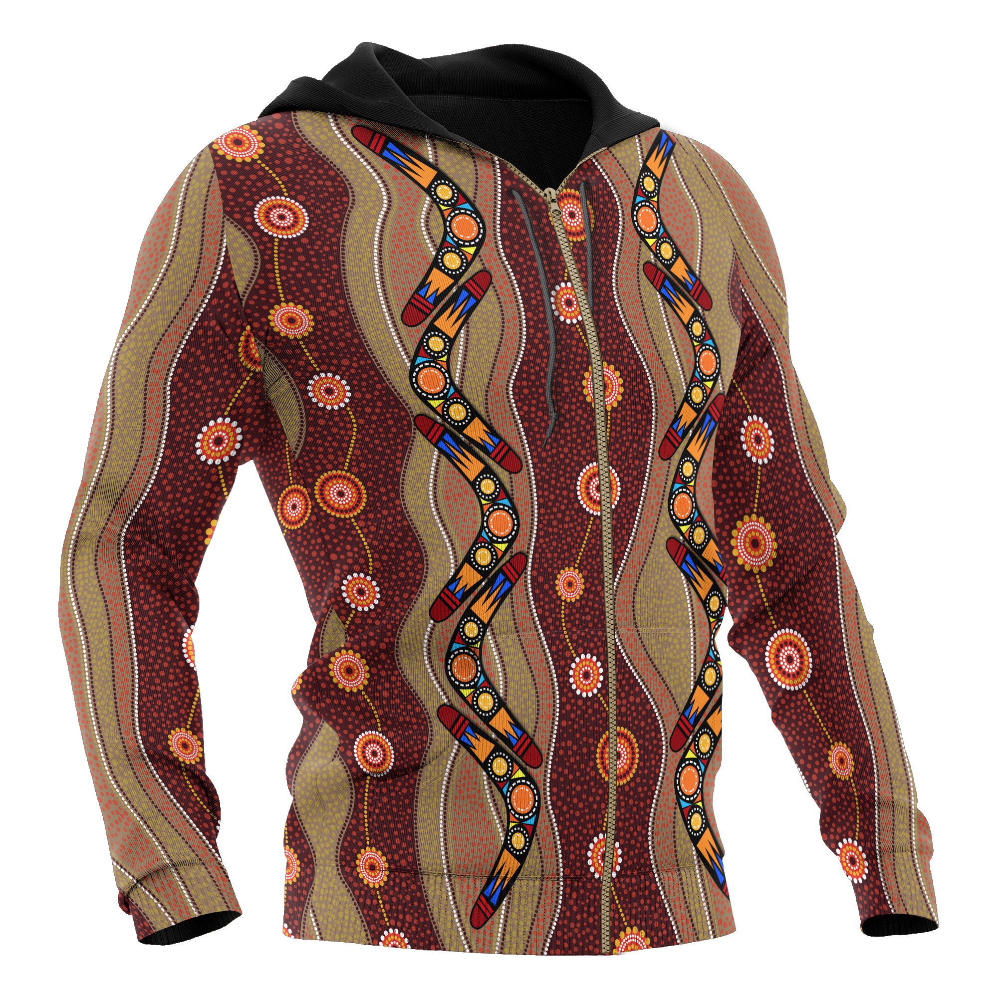 Aboriginal Zip Up Hoodie, Boomerang Patterns Circle Dot Painting - Vibe Hoodie Shop