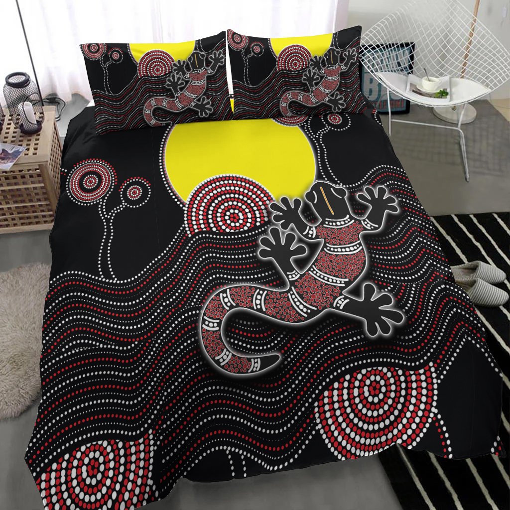 Aboriginal Bedding Set - Gecko with Aboriginal Sun - Vibe Hoodie Shop