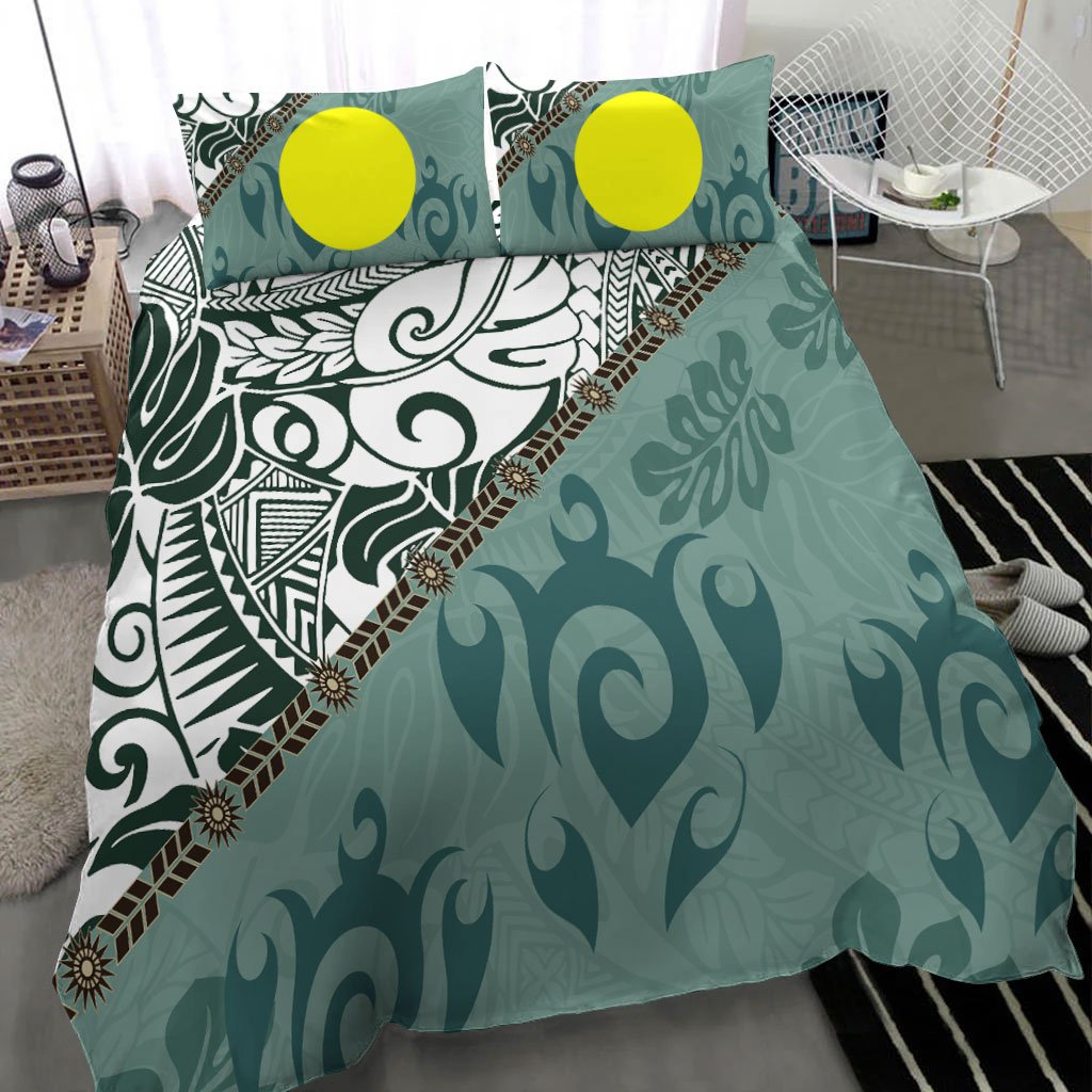 Palau Polynesian Bedding Set - Leaves And Turtles - Vibe Hoodie Shop