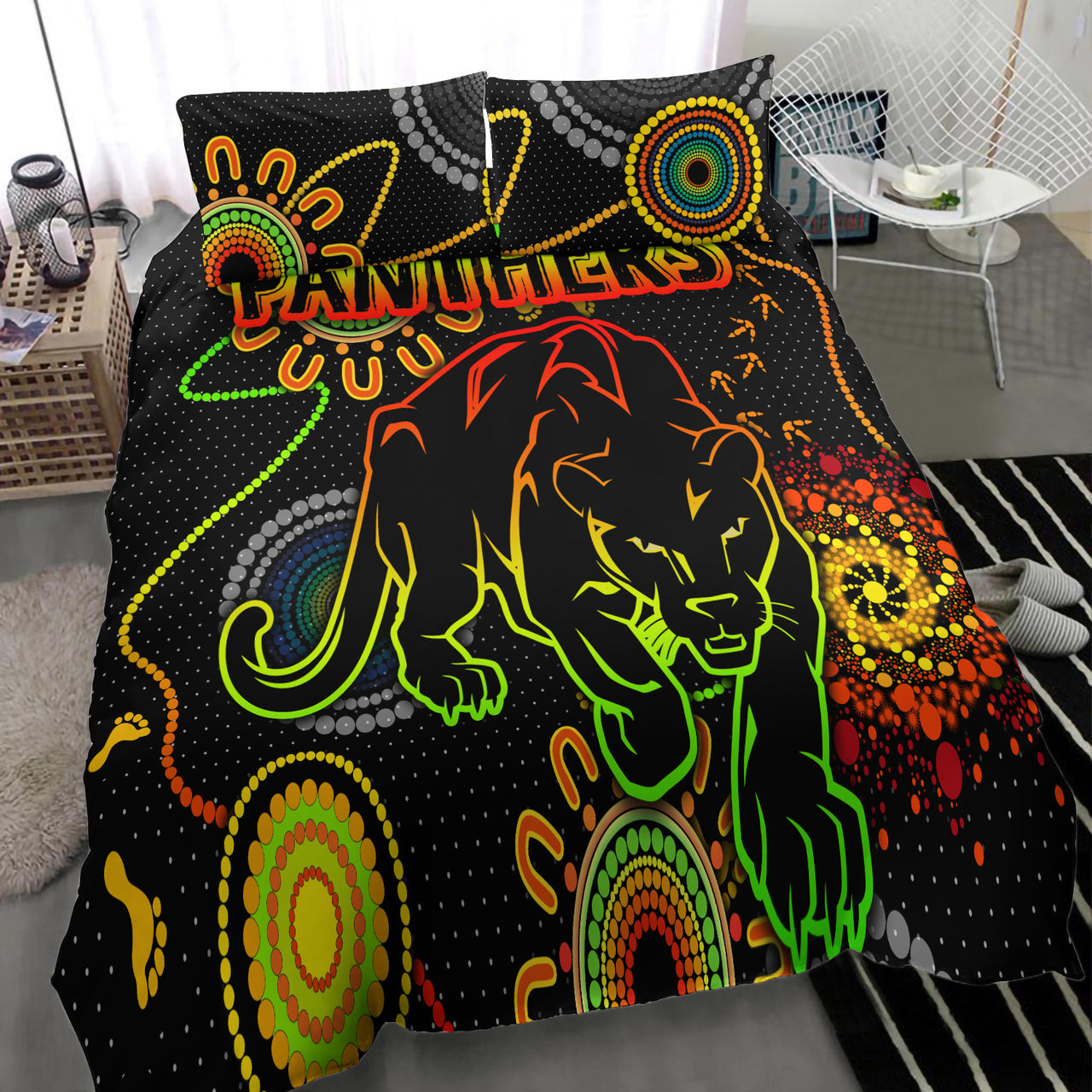 Panthers Rugby Bedding Set - Custom Indigenous Black Panthers Bedding Set RLT13 - Vibe Hoodie Shop