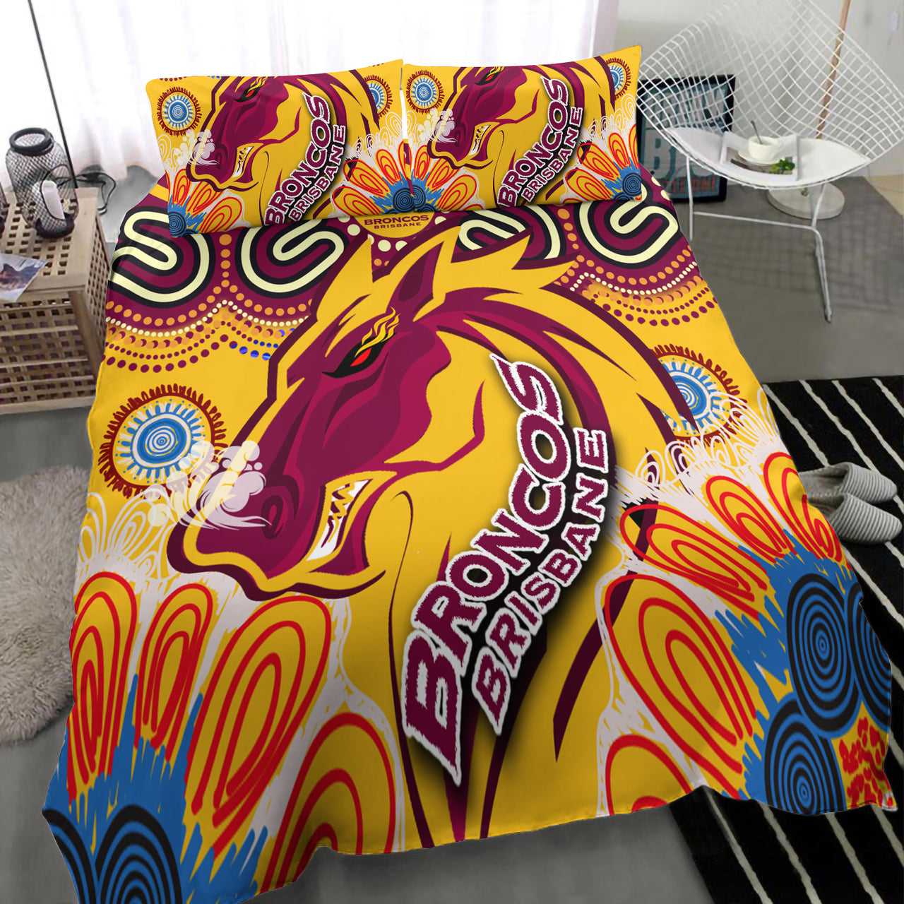 Broncos 2022 Rugby Custom Aboriginal Bedding Set - Indigenous Super Broncos RLT13 - Vibe Hoodie Shop