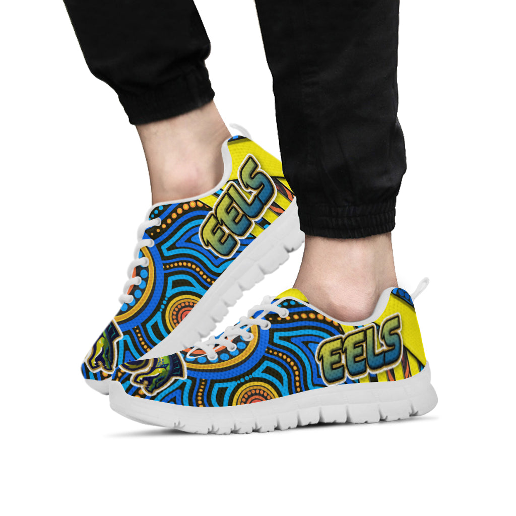 Eels Rugby Sneakers - Electric Eel With Aboriginal Patterns Sneakers - Vibe Hoodie Shop