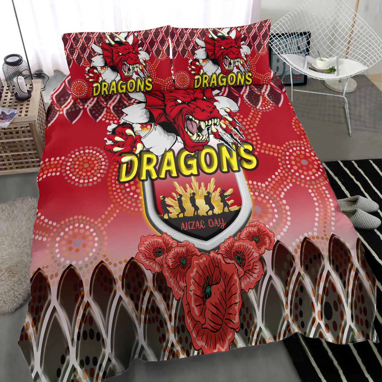 St.George Rugby Bedding Set - Aboriginal And ANZAC Day With Dragons Poppy Flower Patterns Bedding Set RLT12 - Vibe Hoodie Shop