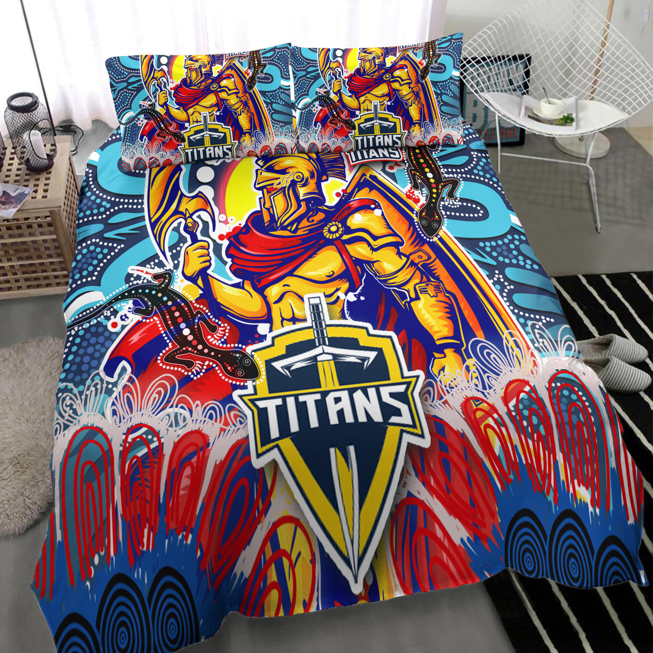 Titans Aboriginal Custom Rugby Bedding Set - The Indigenous Titans Warriors With Aboriginal Lizard And Sun RLT13 - Vibe Hoodie Shop