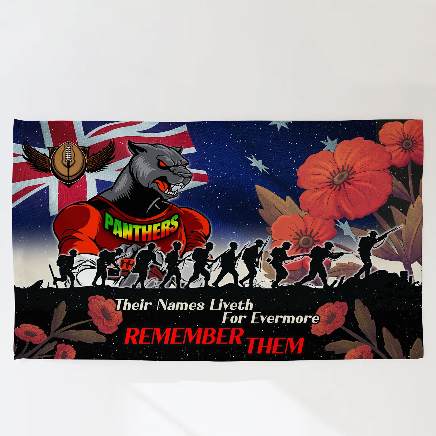 Panthers Rugby Flag - REMEMBER THEM Red Poppy Flowers Flag - Vibe Hoodie Shop