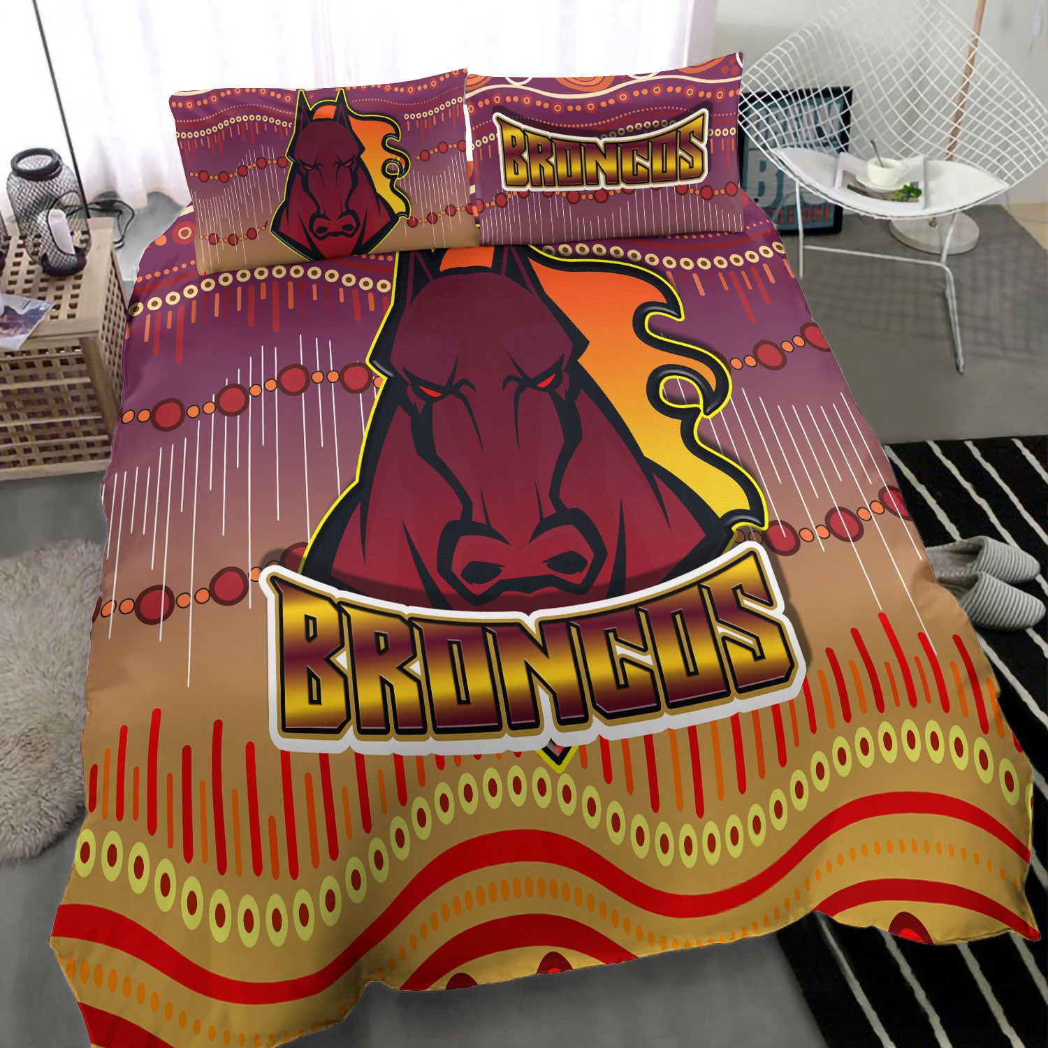 Broncos Rugby Bedding Set - Horse Aboriginal Patterns Bedding Set - Vibe Hoodie Shop