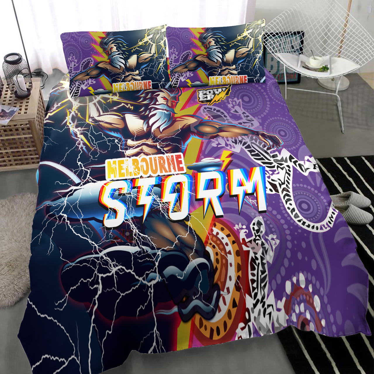 Storm Aboriginal Rugby Bedding Set - Super Storm Thunder Power RLT13 - Vibe Hoodie Shop