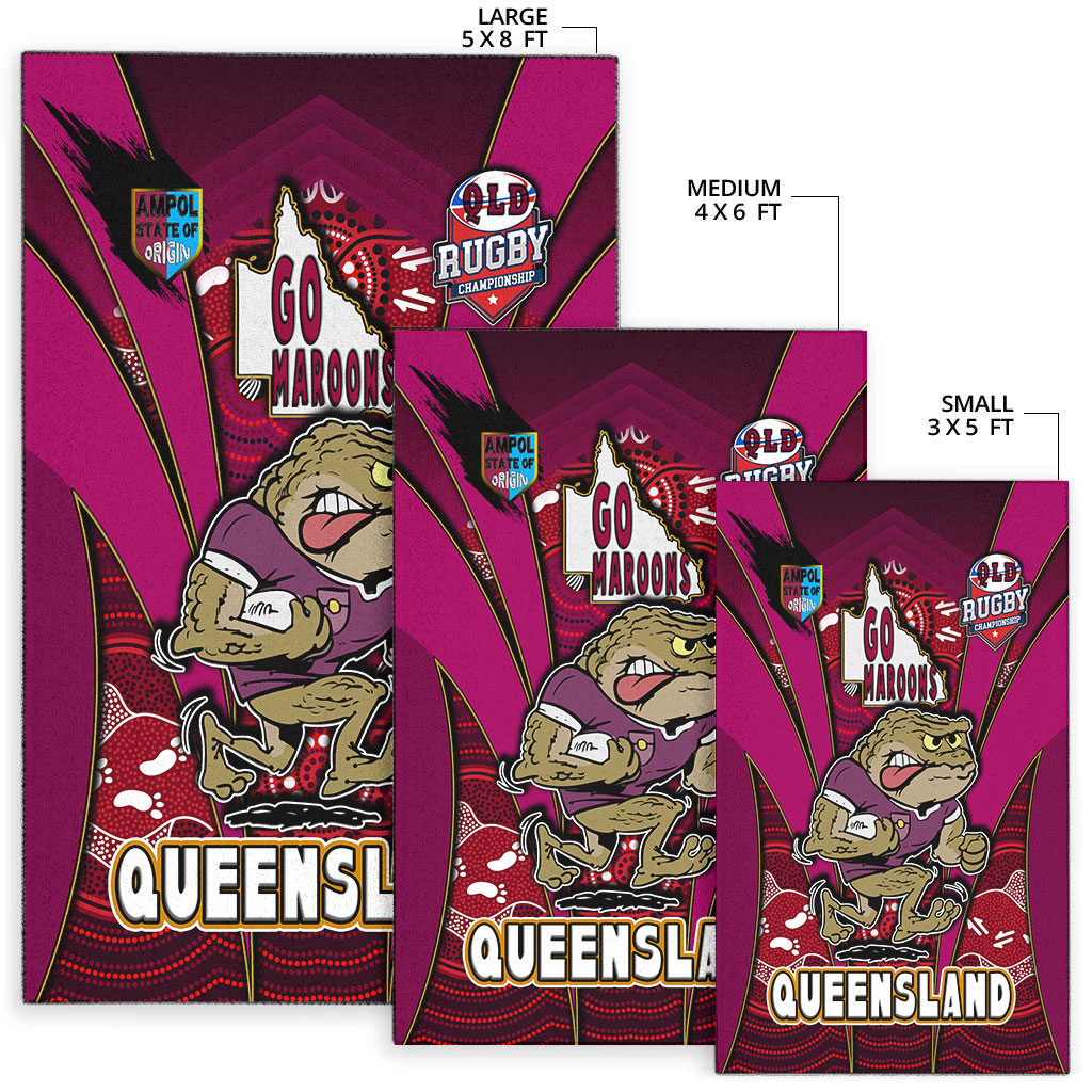 Queensland Rugby League Team Area Rug - Queensland Maroons Mascot With Aboriginal Art STATE OF ORIGIN Area Rug - Vibe Hoodie Shop