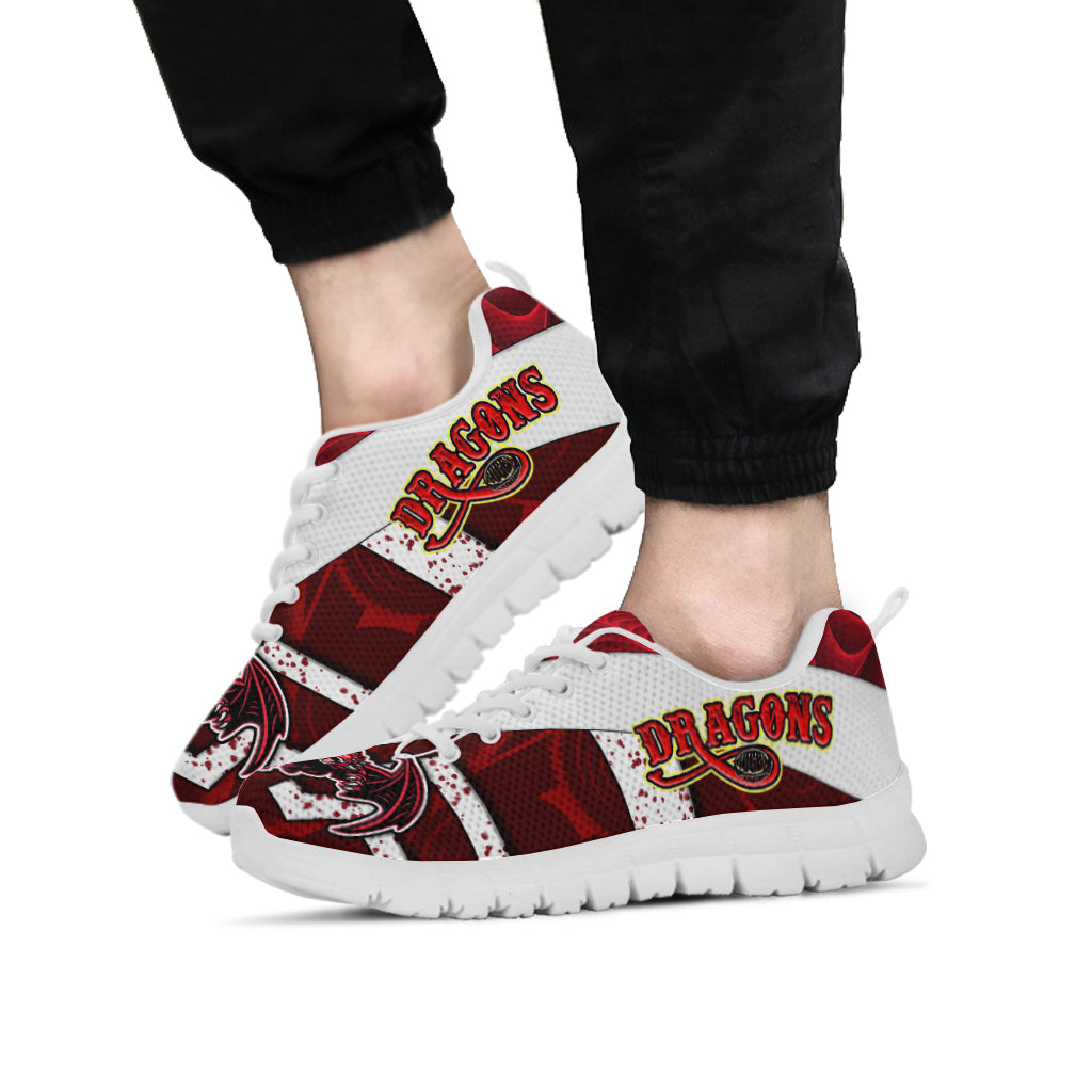 St. George Rugby Sneakers - Dragons With Rugby Ball Aboriginal Patterns Sneakers - Vibe Hoodie Shop