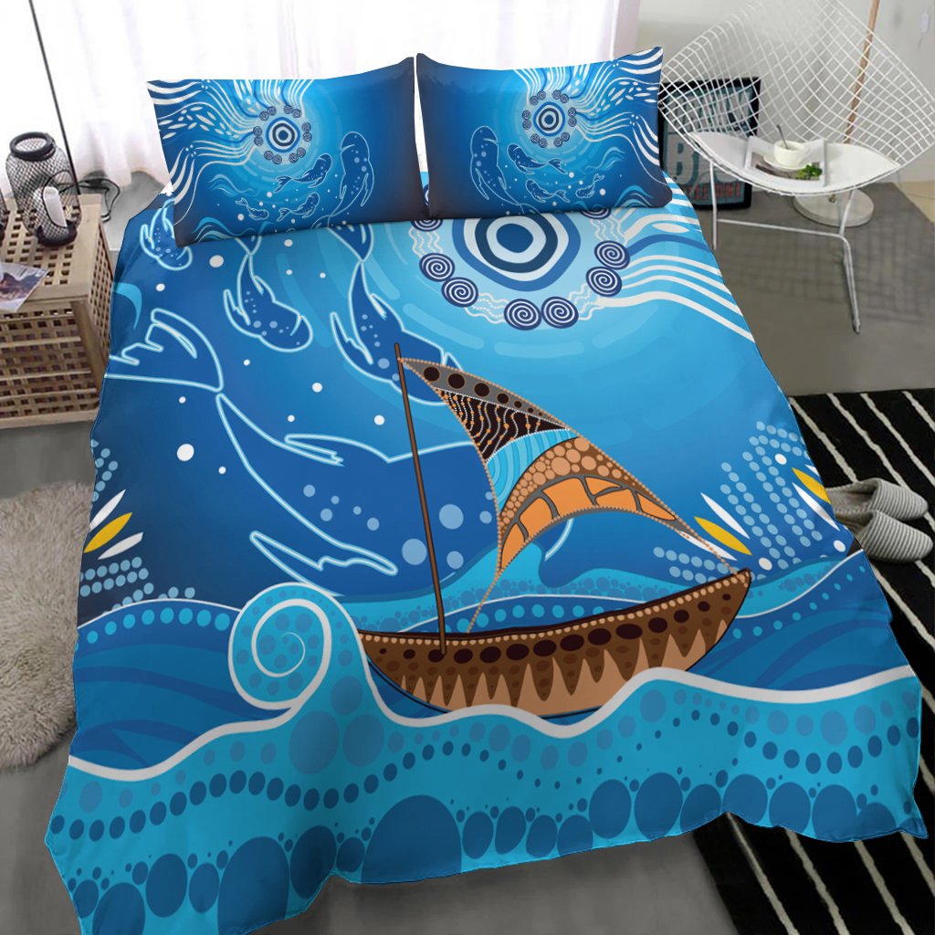 Bedding Set - Aboriginal View Sea With Fish And Boat - Vibe Hoodie Shop