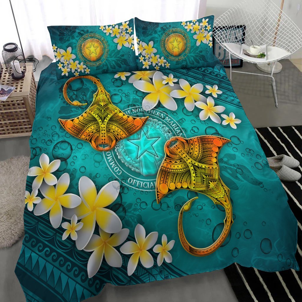 Northern Mariana Islands Polynesian Bedding Set - Manta Ray Ocean - Vibe Hoodie Shop