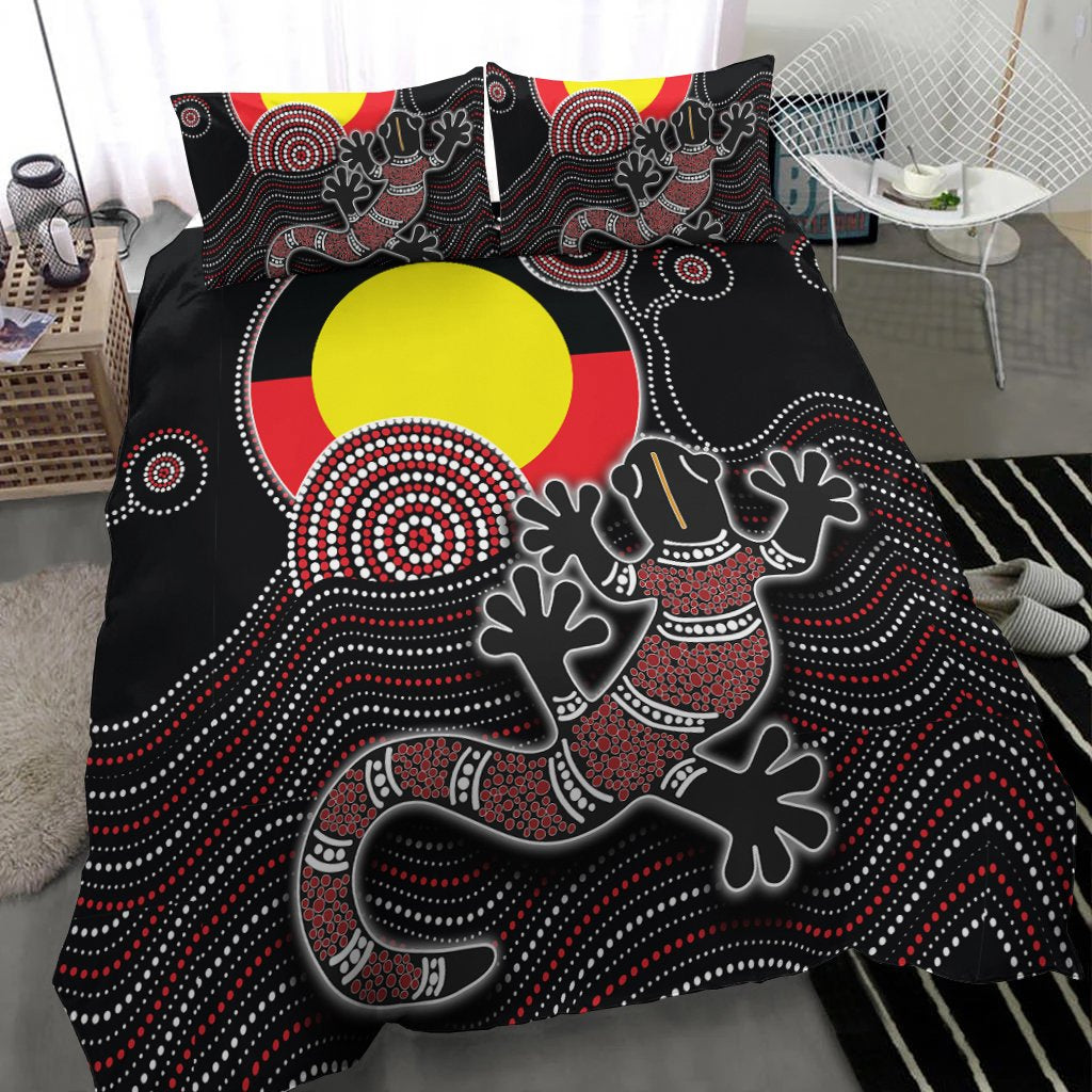 Aboriginal Bedding Set - Gecko with Aboriginal Flag - Vibe Hoodie Shop