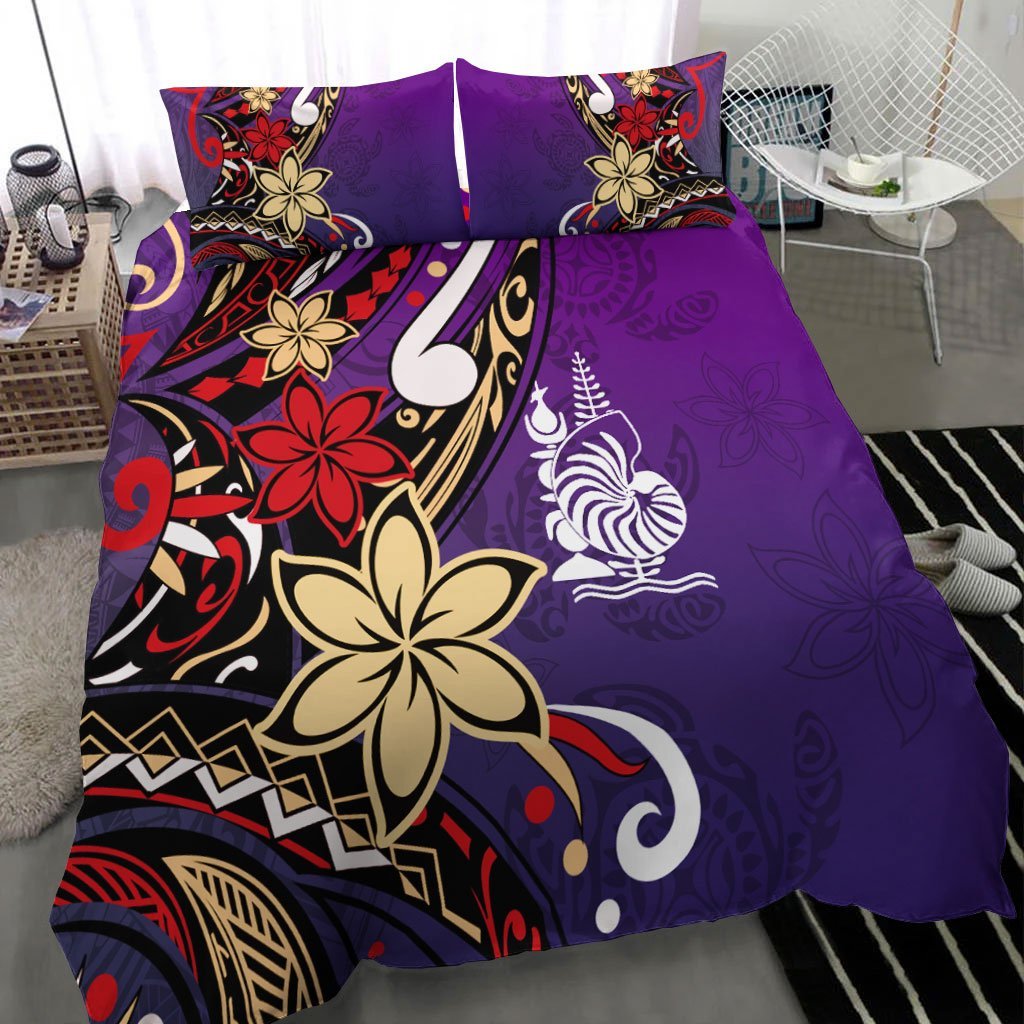 New Caledonia Bedding Set - Tribal Flower With Special Turtles Purple Color - Vibe Hoodie Shop