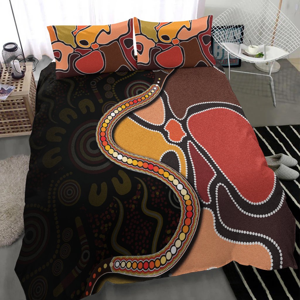 Bedding Set - Aboriginal Snake With Dot Painting - Vibe Hoodie Shop